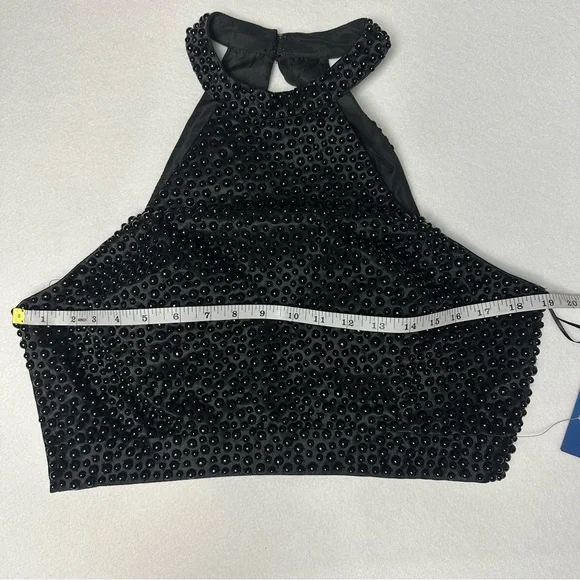 NWT Black Full Length Satin Beaded Two-Piece Formal Gown - Picture 15 of 16